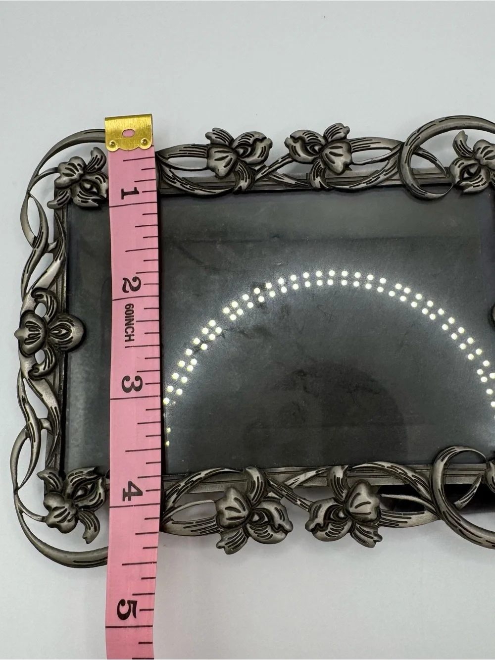Vintage Filigree Metal Picture Frame 3x5 Orchid Flower Silver Pewter Art Nouveau